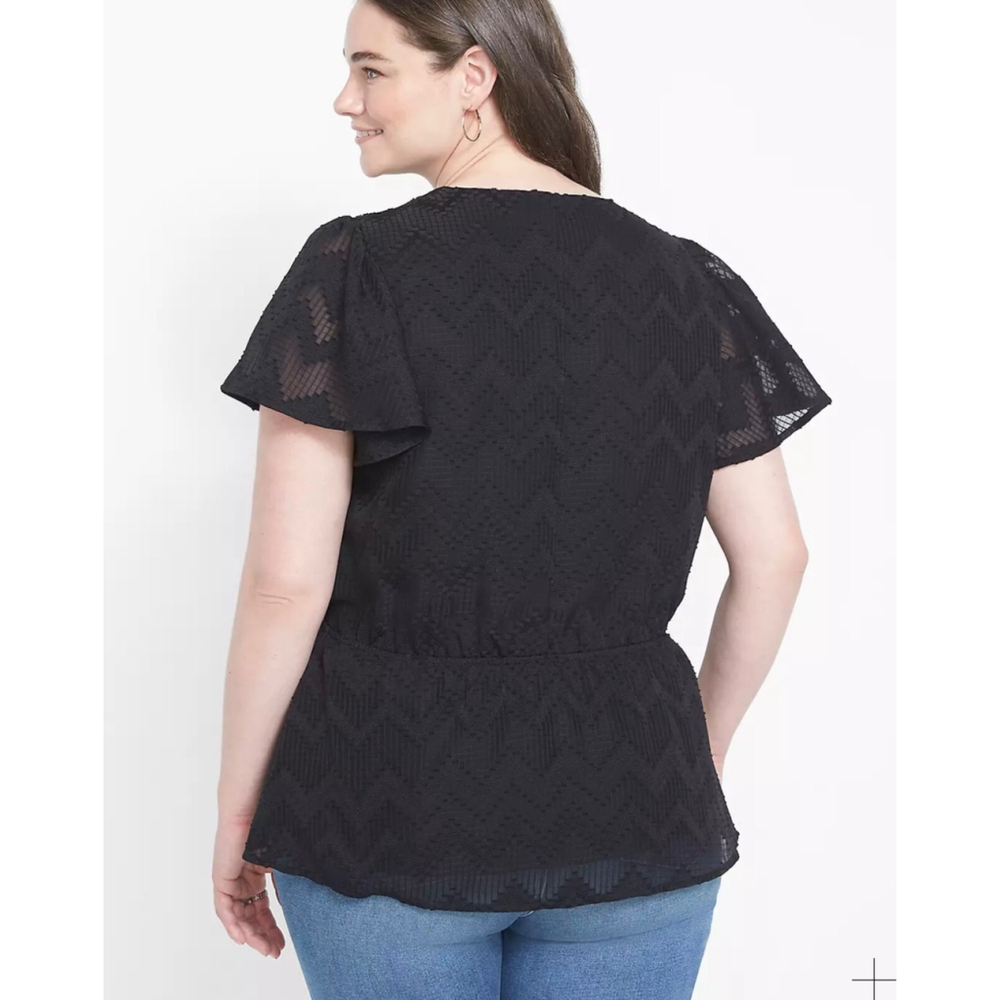 Lane Bryant Black Surplice Vneck Peplum Blouse Size 1X - Picture 3 of 11